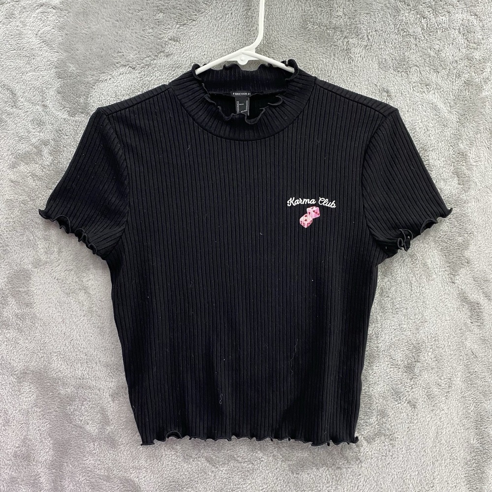 Forever 21 Karma Club Dice Graphic Ribbed Tee Women's M Black Lettuce Edge